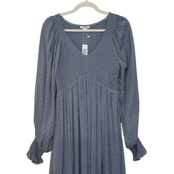 Baltic Born Lainey Smocked Swiss Dot Midi Dress Dusty Blue Medium NWT Feminine - Picture 2 of 6